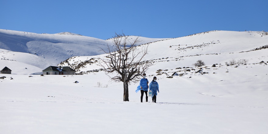 Bingöl'de aşı ekiplerinin karla mücadelesi