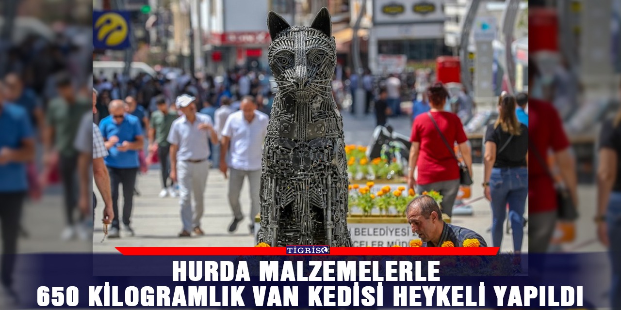 Hurda malzemelerle 650 kilogramlık Van Kedisi heykeli yapıldı