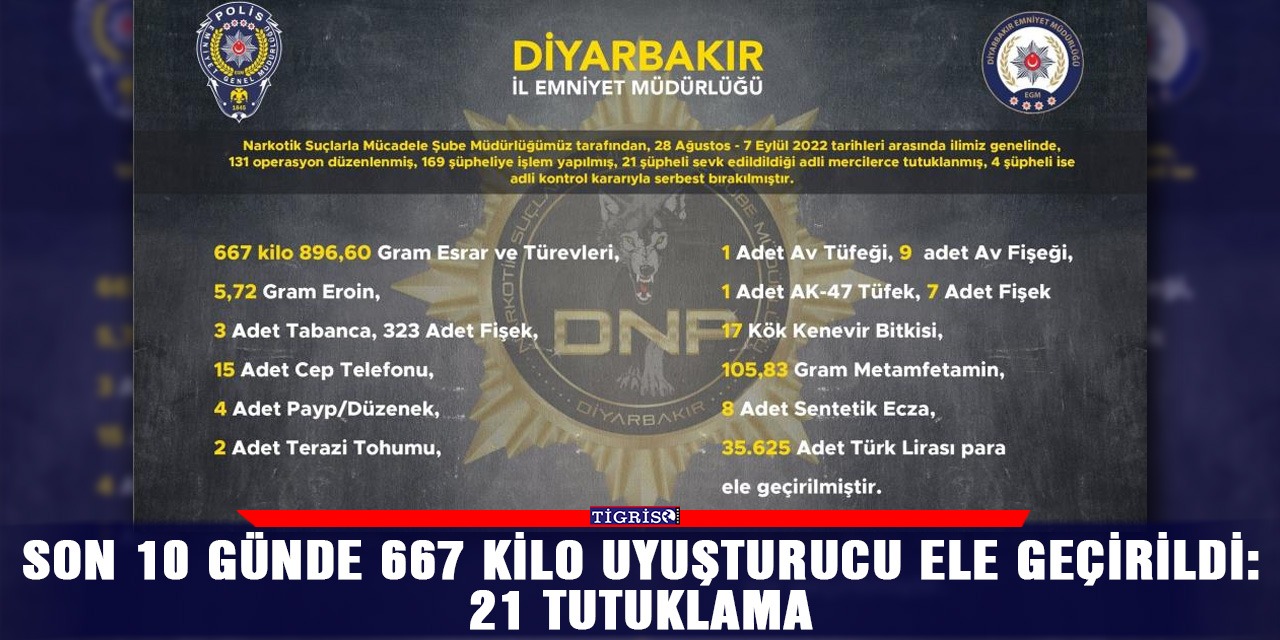 Diyarbakır’da son 10 günde 667 kilo uyuşturucu ele geçirildi