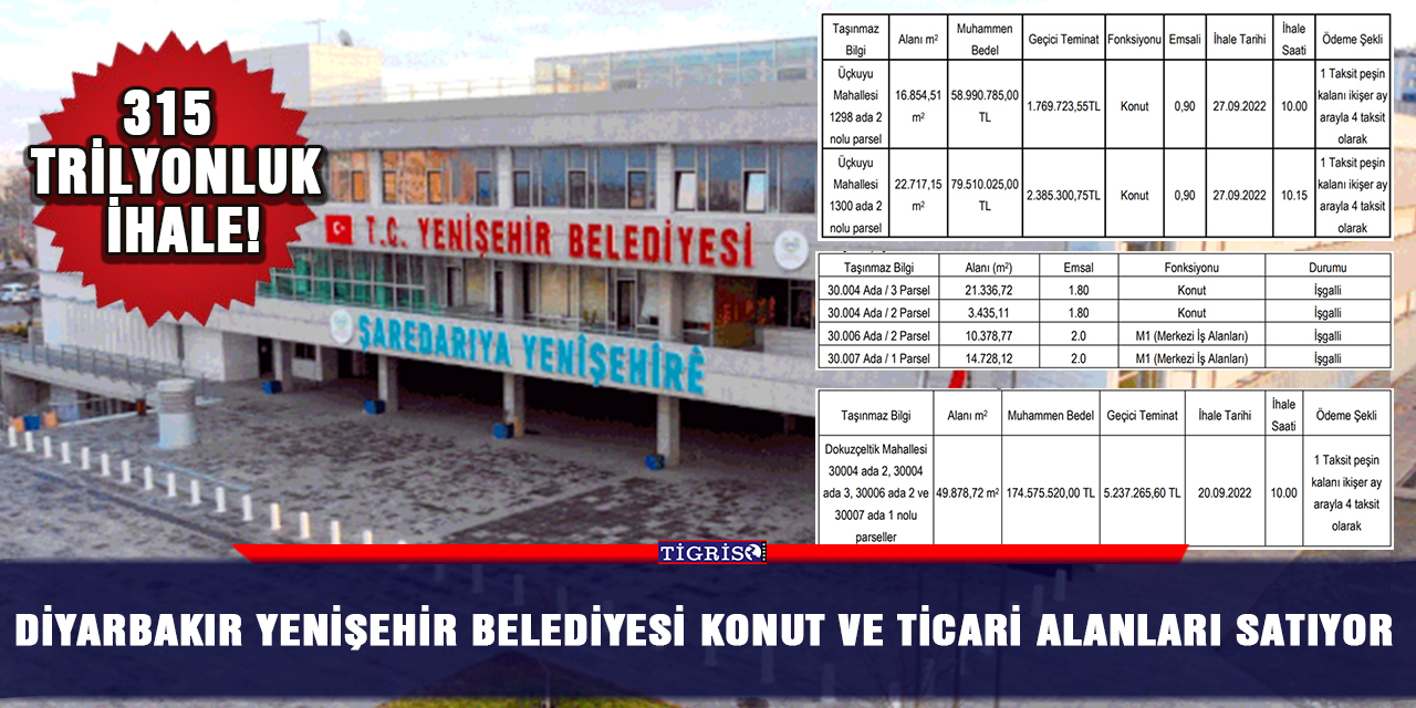 Diyarbakır Yenişehir Belediyesi konut ve ticari alanları satıyor