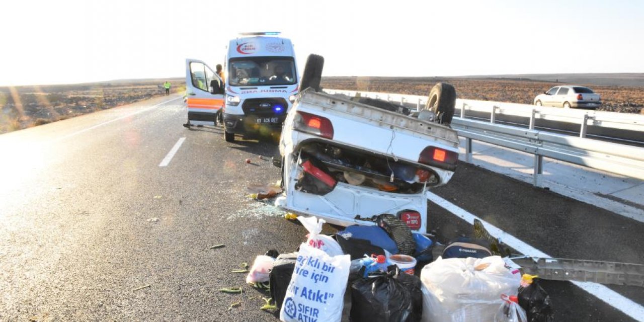 Takla atan araçta 5 kişi yaralı kurtuldu