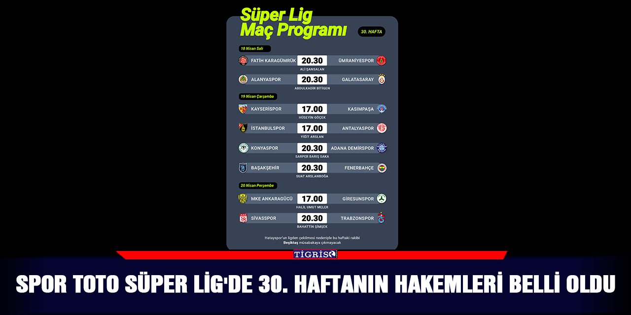 Spor Toto Süper Lig'de 30. haftanın hakemleri belli oldu