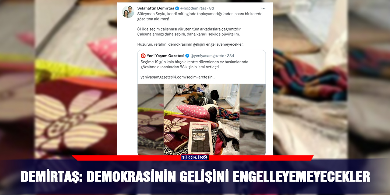 Demirtaş: Demokrasinin gelişini engelleyemeyecekler