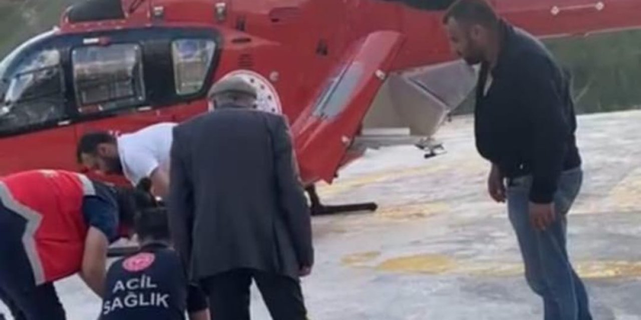 Hayvanın teptiği kişiye helikopter ambulans
