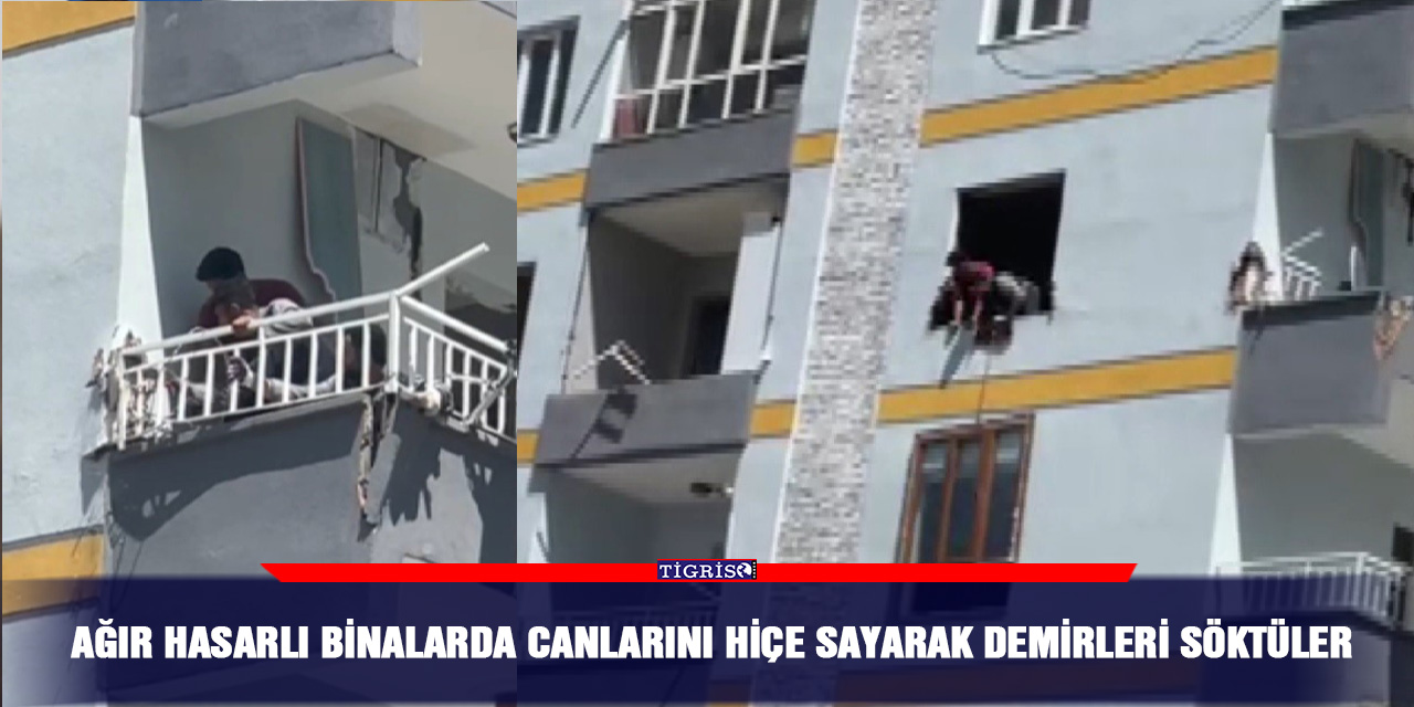 Ağır hasarlı binaların demirlerini söktüler