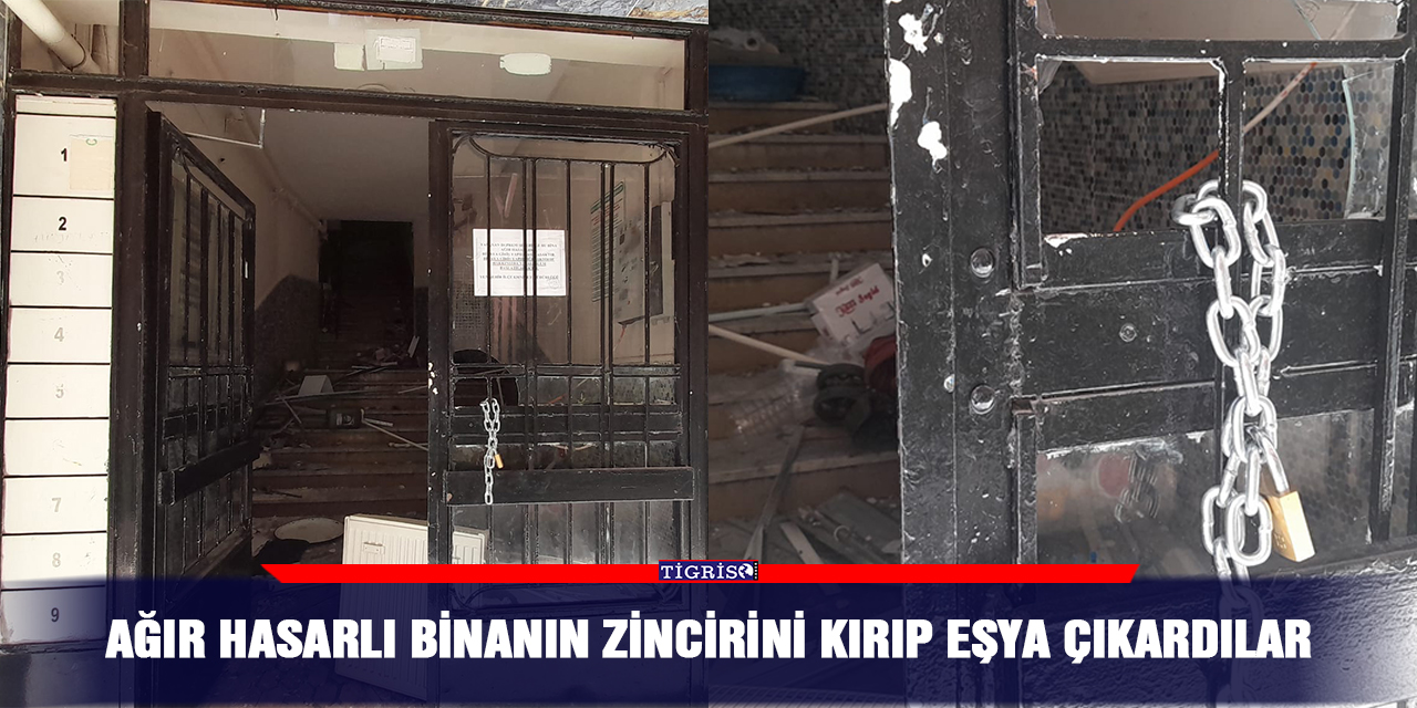 VİDEO - Ağır hasarlı binanın zincirini kırıp eşya çıkardılar