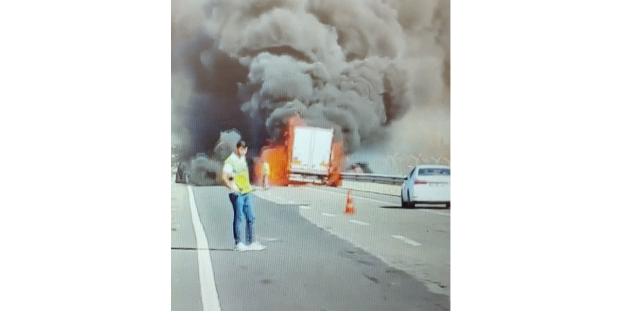 Seyir halindeki TIR alevlere teslim oldu