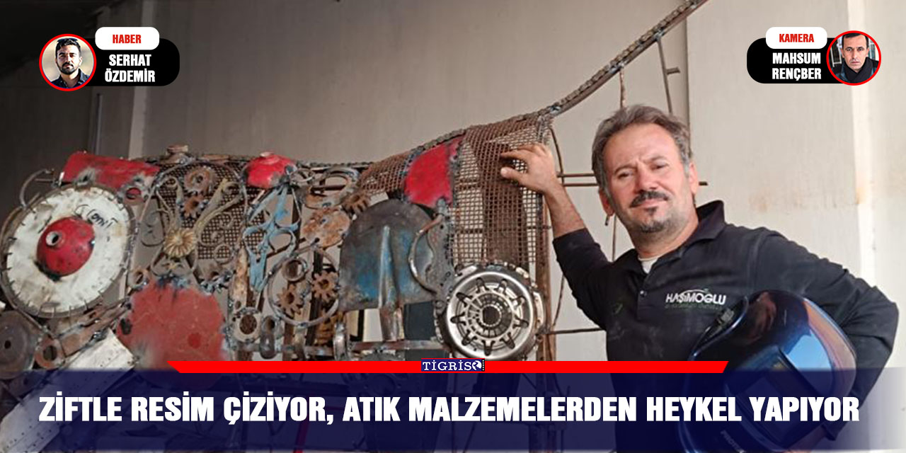 Ziftle resim çiziyor, atık malzemelerden heykel yapıyor