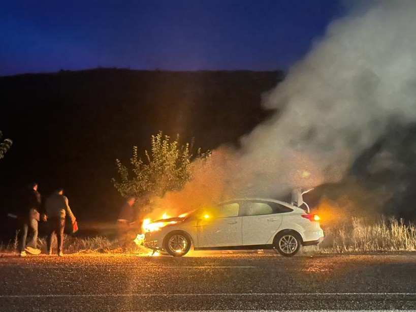 Köpeğe çarpan araç alev aldı