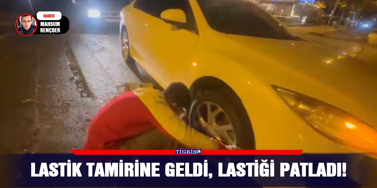 VİDEO - Lastik tamirine geldi, lastiği patladı!