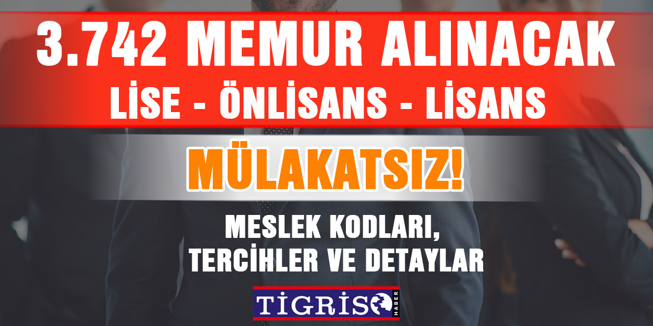 Mülakatsız 3.742 Personel alınacak! Başvuru kılavuzu, Meslek kodları ve detaylar!