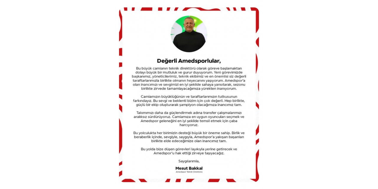 Amedspor’un yeni hocasından şampiyonluk mesajı