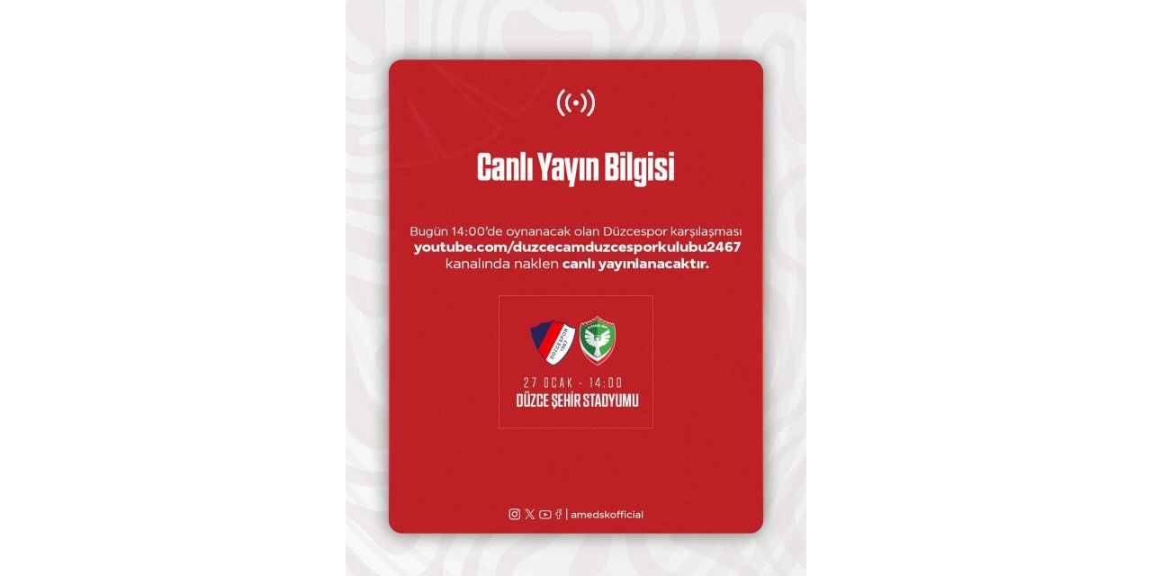 Amedspor Düzcespor maçını merak eden taraftarına canlı yayın müjdesi..