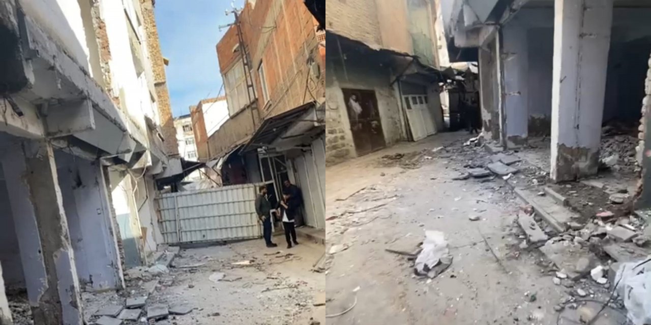 VİDEO - Suriçi Aşefçiler Çarşısı'nda hasarlı 10 katlı bina yıkılıyor, esnaflar tepkili