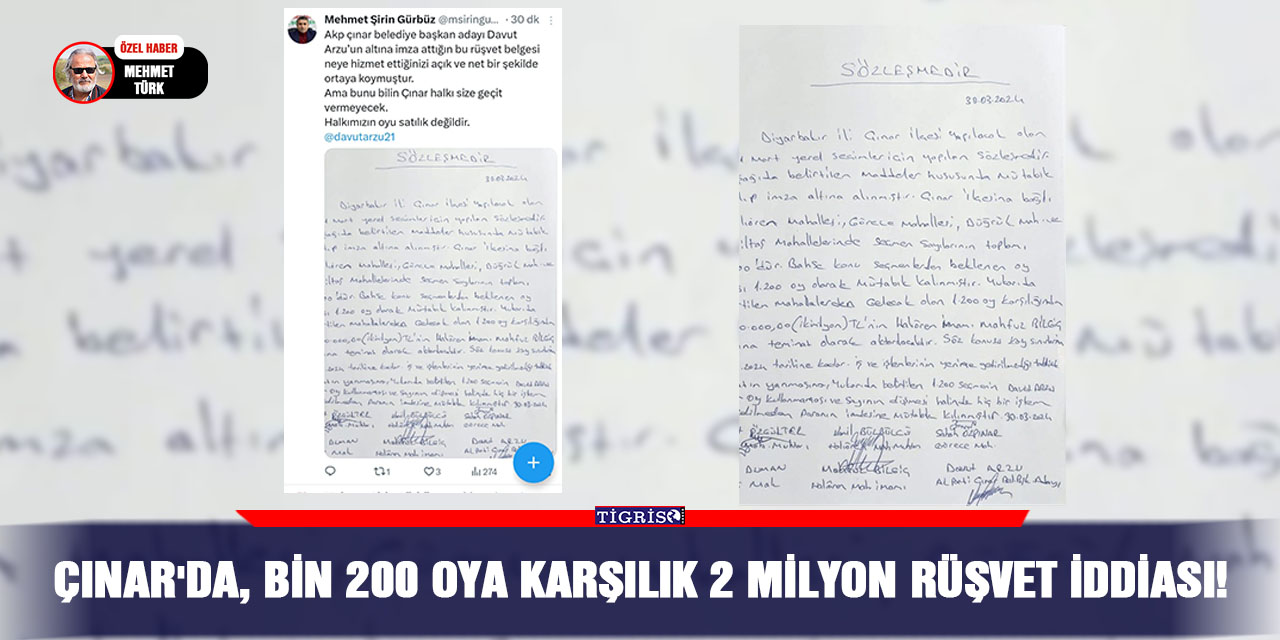 Çınar'da, bin 200 oya karşılık 2 milyon rüşvet iddiası!