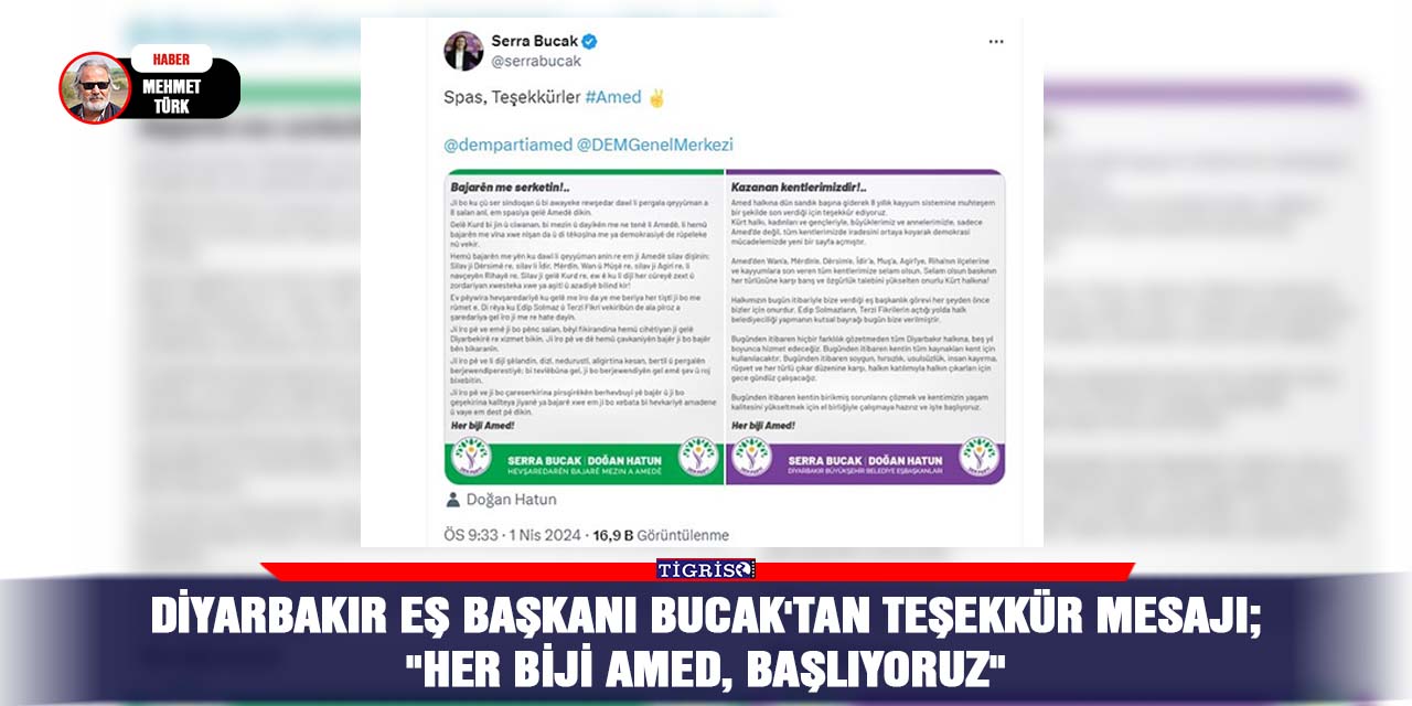 Diyarbakır Eş Başkanı Bucak'tan teşekkür mesajı