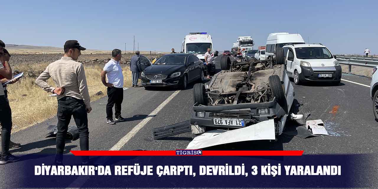VİDEO - Diyarbakır'da refüje çarptı, devrildi, 3 kişi yaralandı