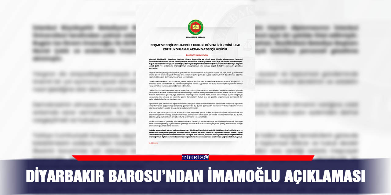 Diyarbakır Barosu’ndan İmamoğlu açıklaması