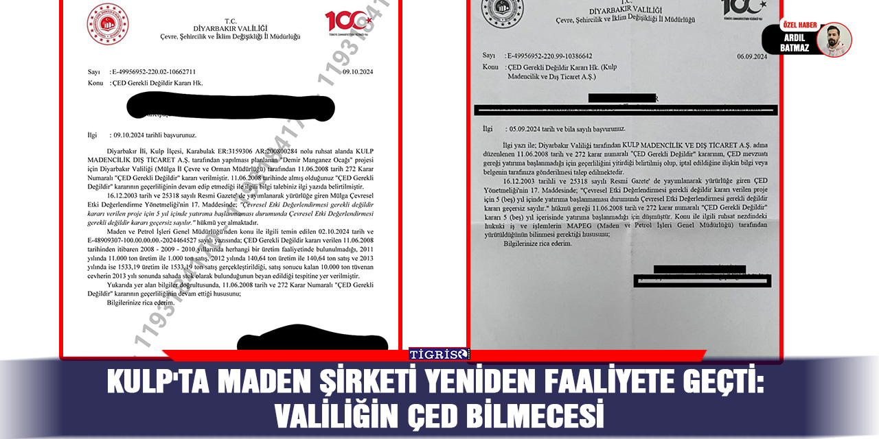 Kulp'ta maden şirketi yeniden faaliyete geçti: Valiliğin ÇED bilmecesi