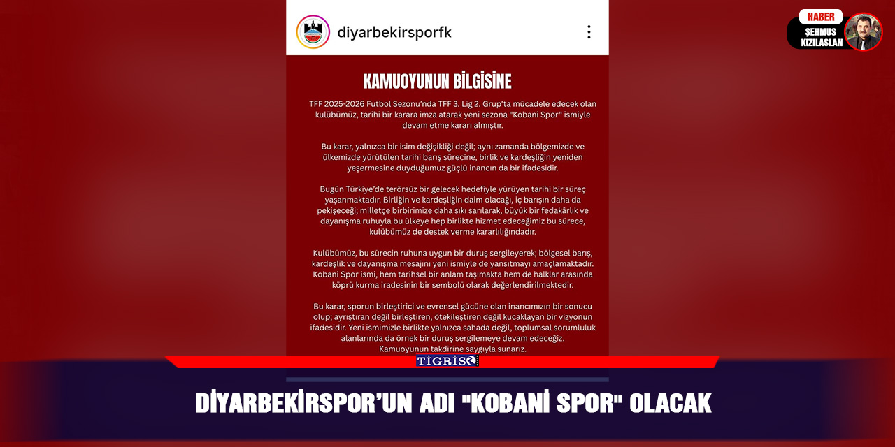 Diyarbekirspor’un adı "Kobani Spor" olacak