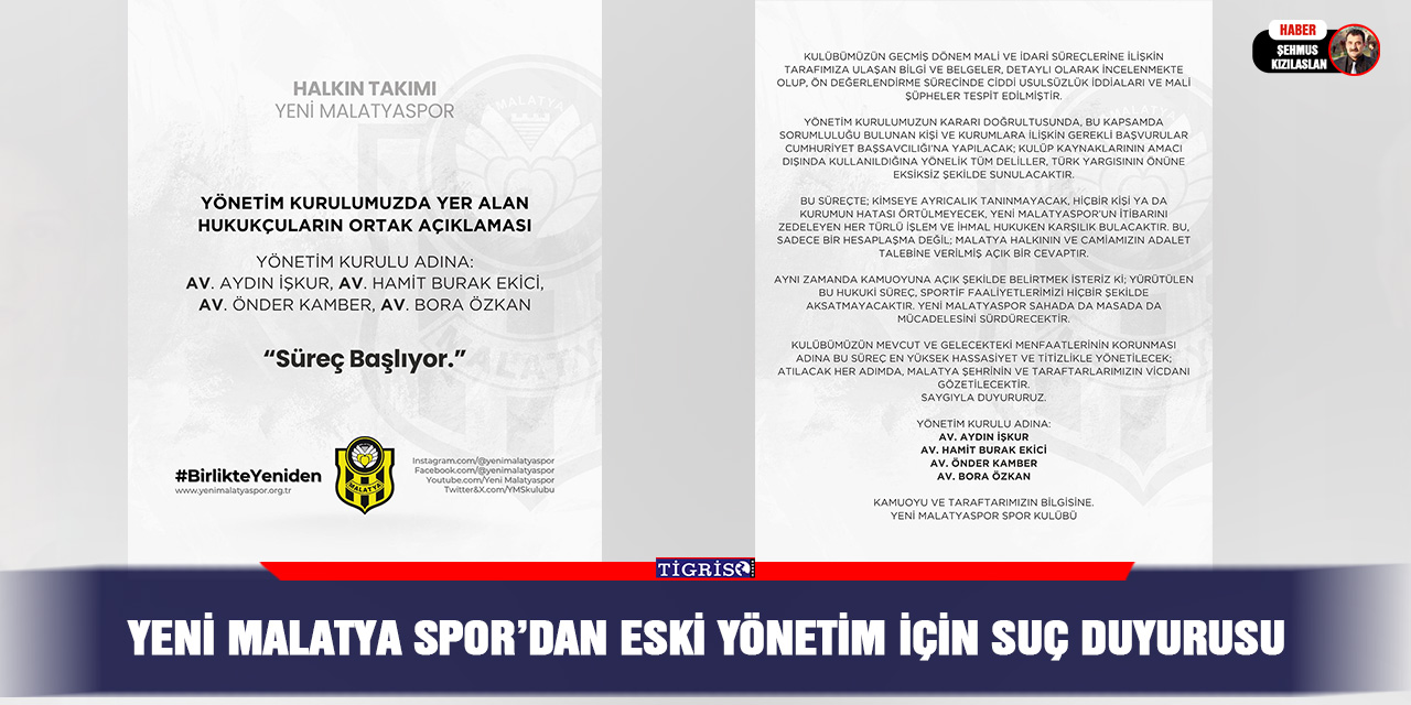 Yeni Malatya spor’dan eski yönetim için suç duyurusu