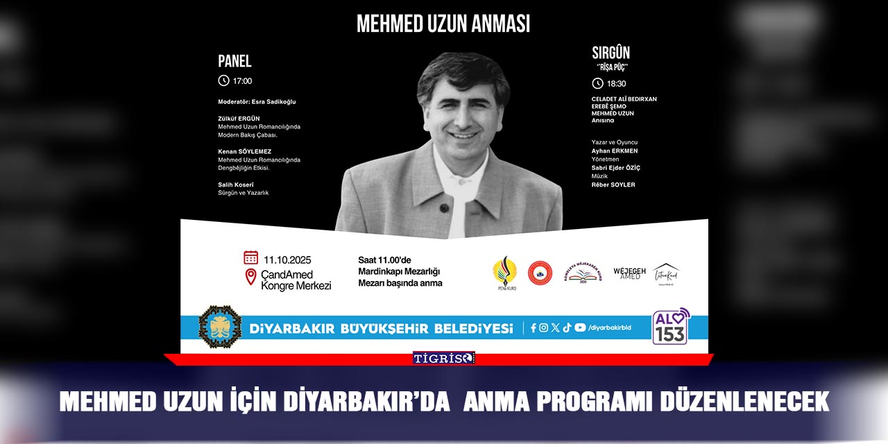 Mehmed Uzun için Diyarbakır’da  anma programı düzenlenecek