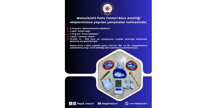 Bingöl’de uyuşturucu operasyonu: 1 şüpheli tutuklandı