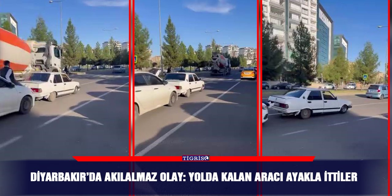 VİDEO - Diyarbakır’da akılalmaz olay: Yolda kalan aracı ayakla ittiler