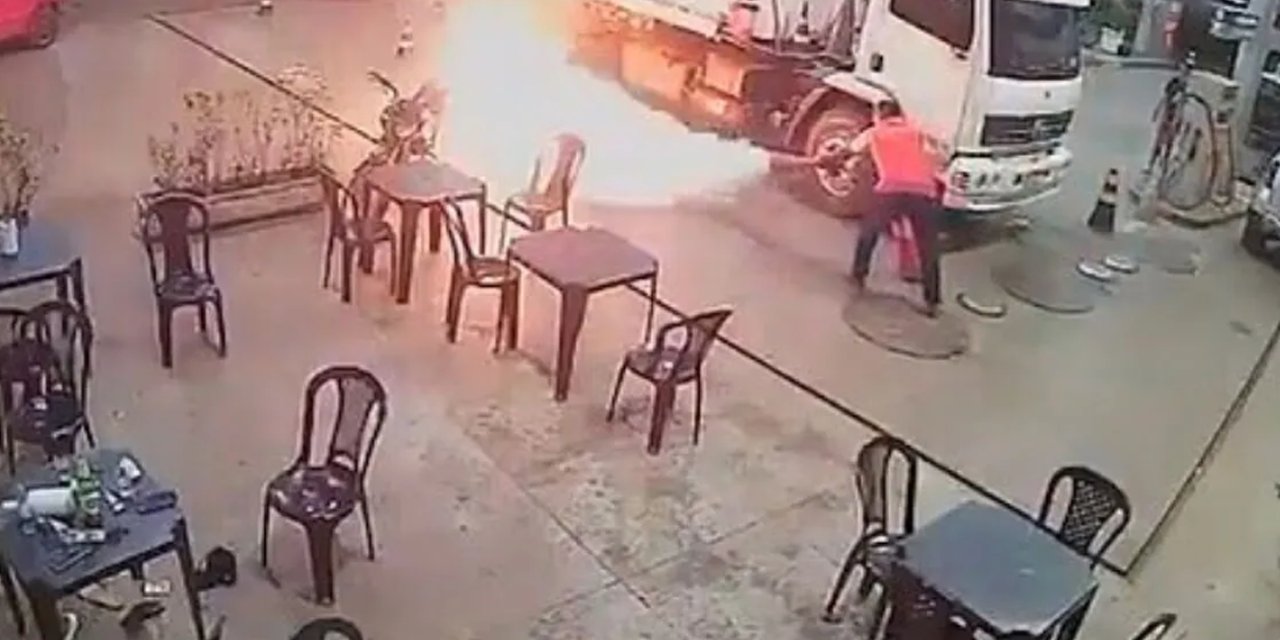 Benzin istasyonunda sigarasını yaktı, istasyon alev aldı