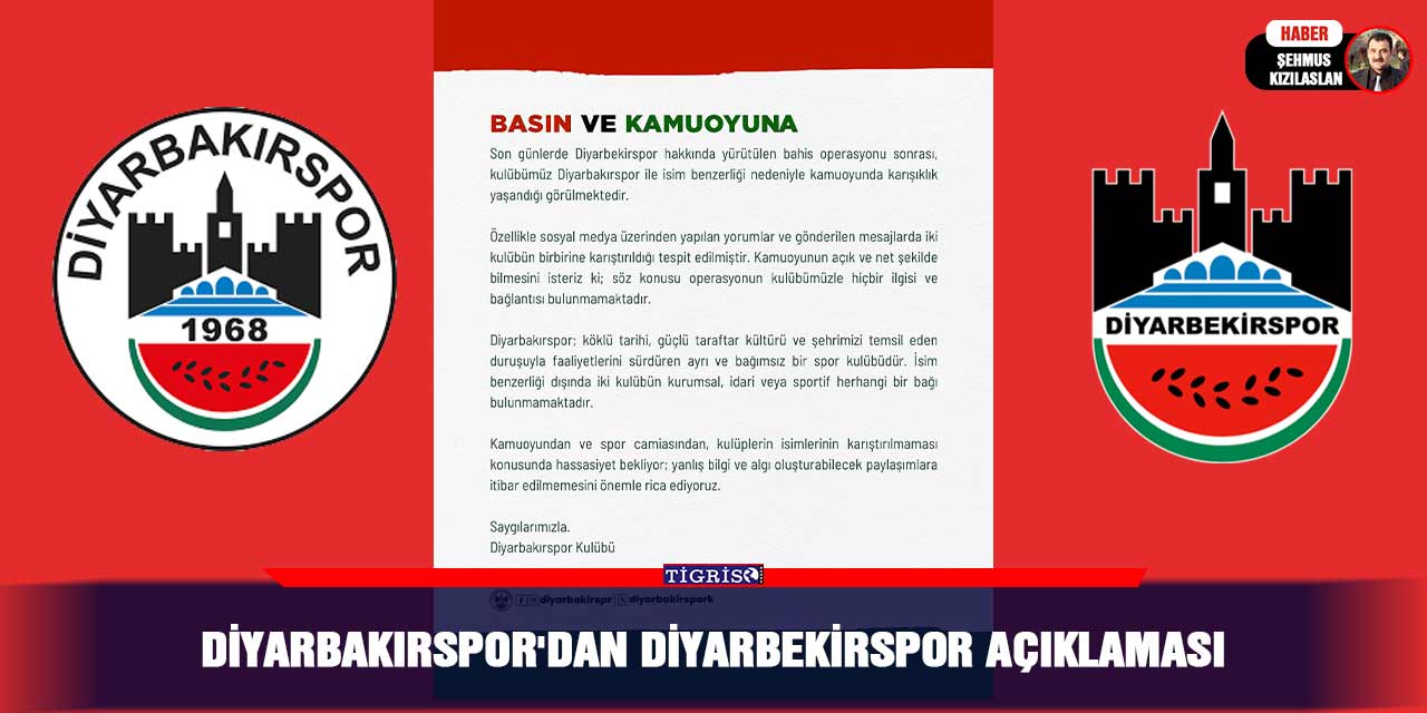 Diyarbakırspor'dan Diyarbekirspor açıklaması