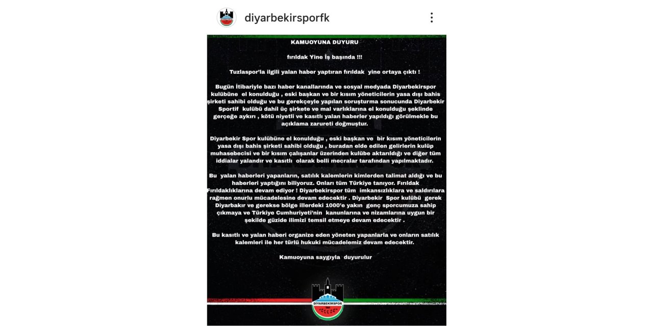Diyarbekrspor Kulübüne el konuldu haberine yalanlama geldi