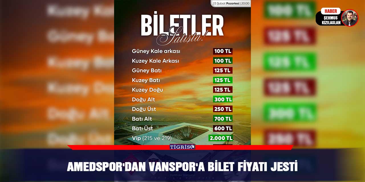 Amedspor'dan Vanspor'a bilet fiyatı jesti