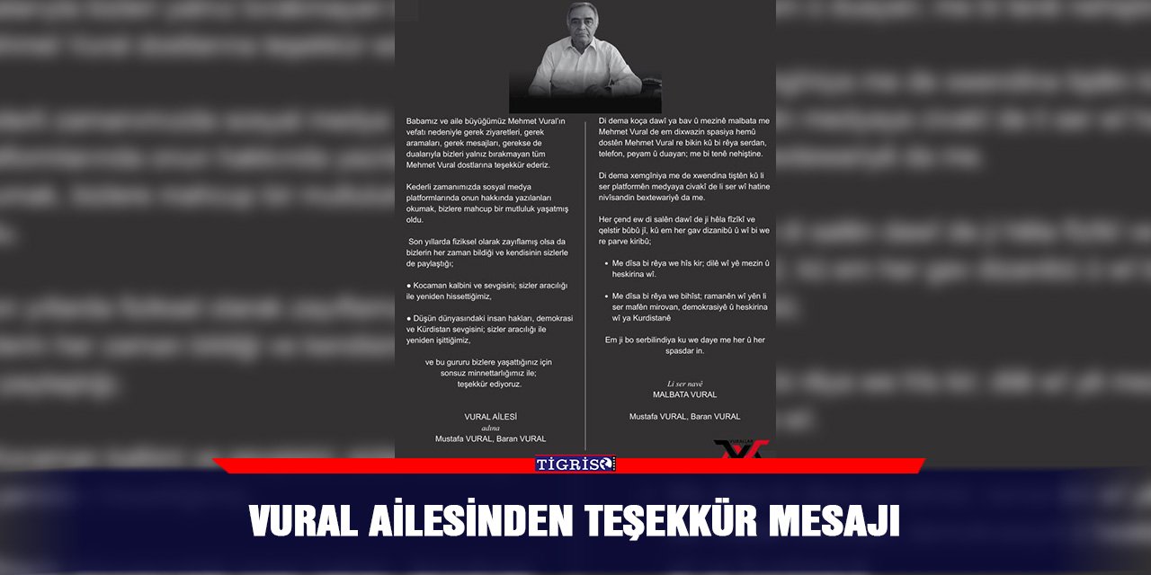 Vural ailesinden teşekkür mesajı