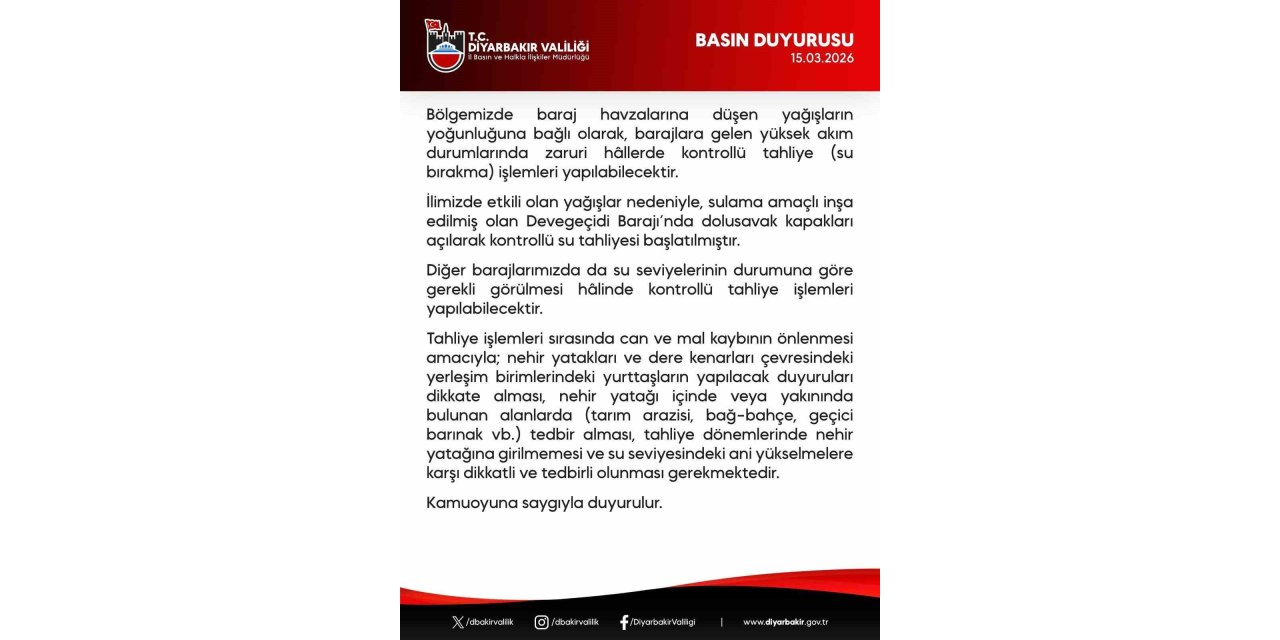 Diyarbakır Devegeçidi Barajında su tahliyesine başlandı