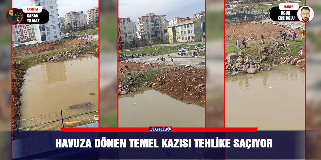 Havuza dönen temel kazısı tehlike saçıyor