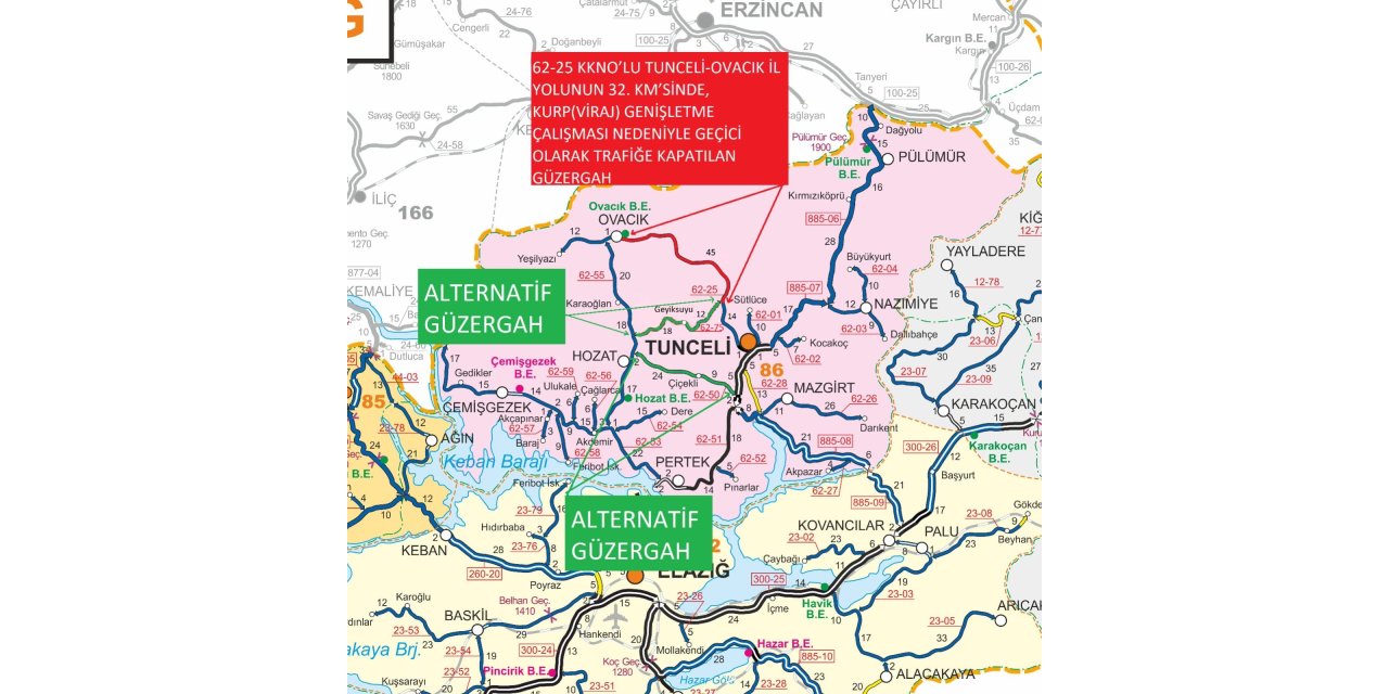 Tunceli-Ovacık yolu trafiğe kapatılacak