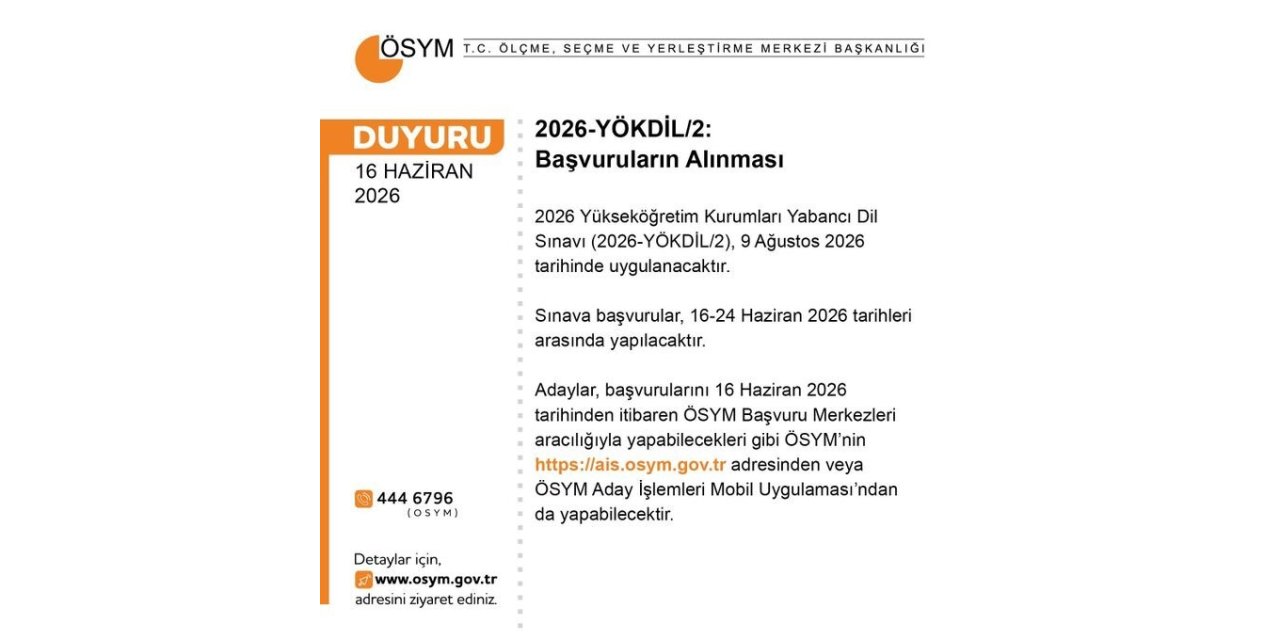 YÖKDİL başvuruları başladı