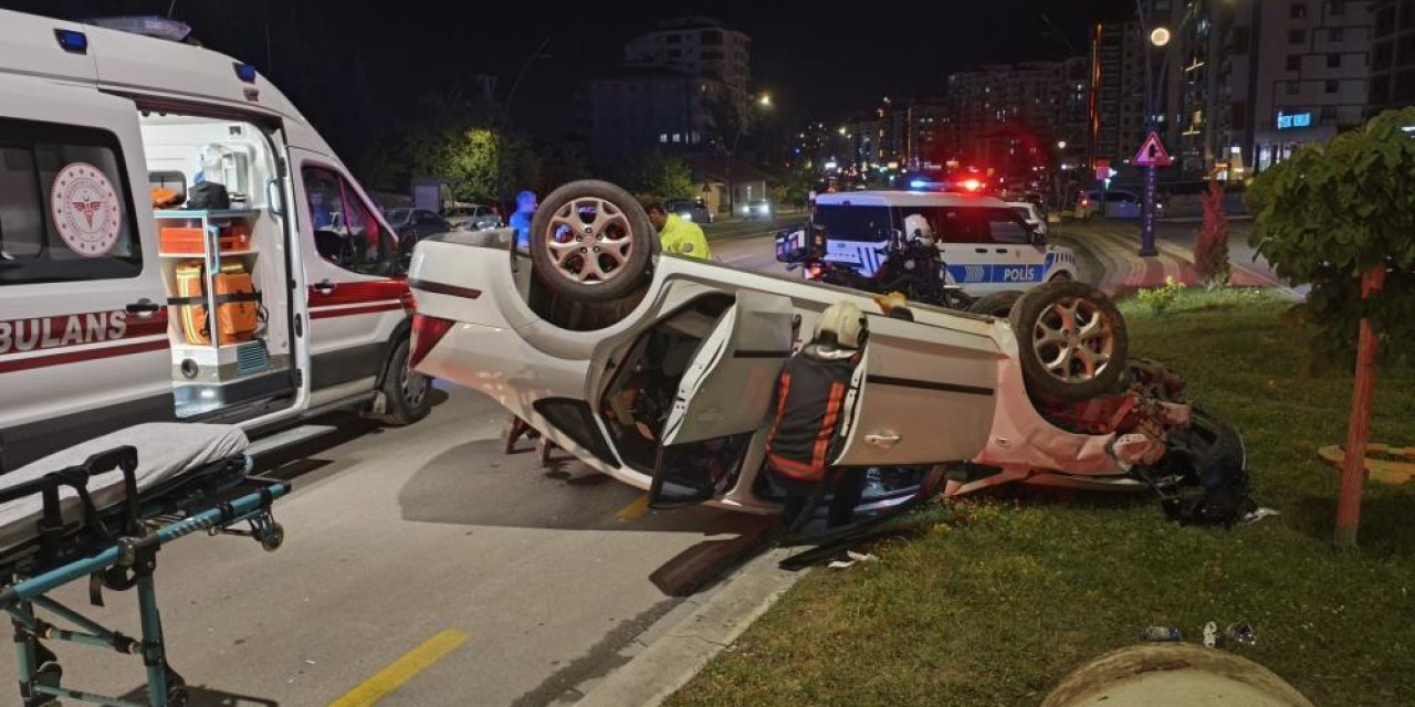 Kontrolden çıkan araç ters döndü: 2 yaralı