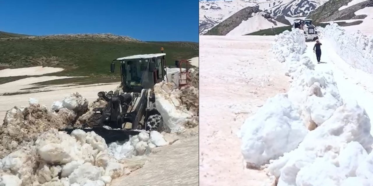 Hakkari’de yaz ortasında karla mücadele devam ediyor