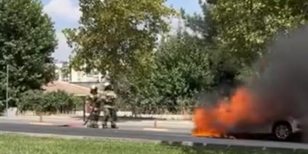 Diyarbakır'da park halindeki otomobil alevlere teslim