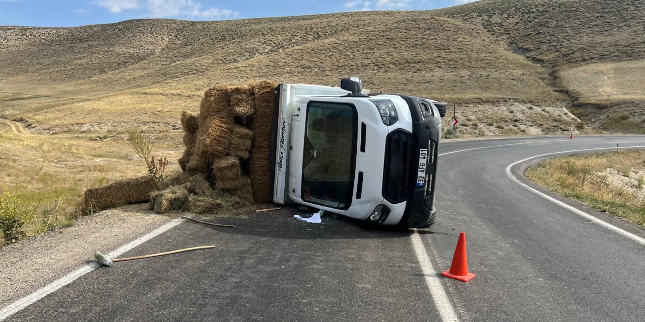 Ot yüklü kamyonet devrildi: 2 yaralı