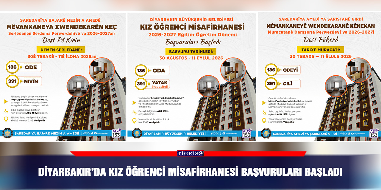Diyarbakır’da Kız Öğrenci Misafirhanesi başvuruları başladı