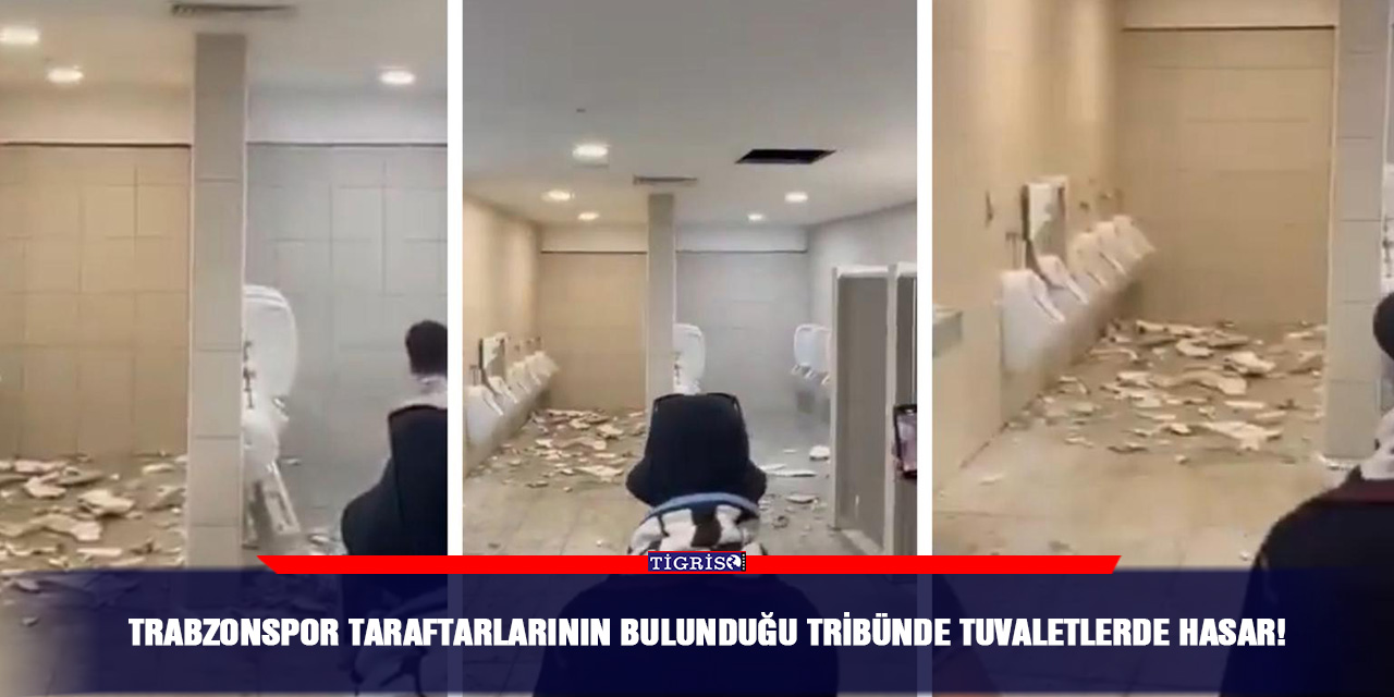 Trabzonspor taraftarlarının bulunduğu tribünde tuvaletlerde hasar!