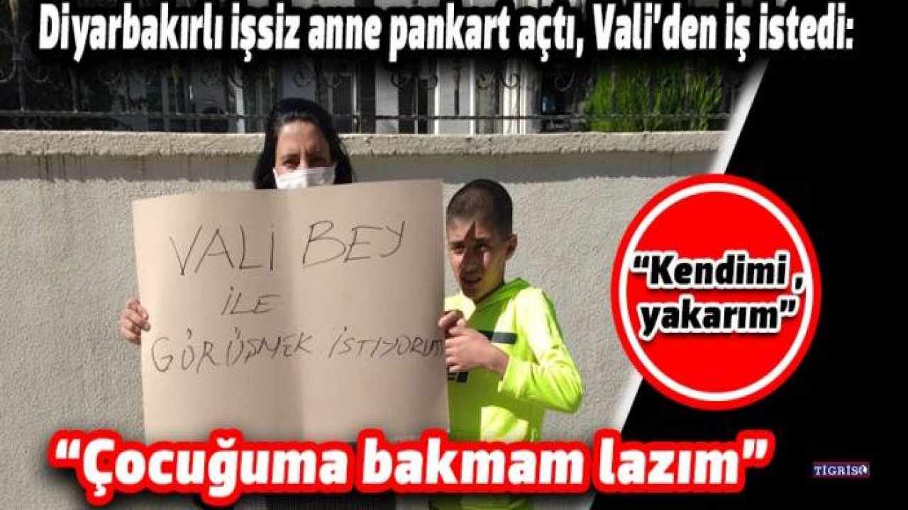 Diyarbakırlı işsiz anne pankart açtı, Vali’den iş istedi