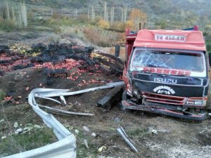 Meyve yüklü kamyon devrildi: 2 yaralı