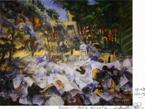 Suruç katliamını tuvale işledi